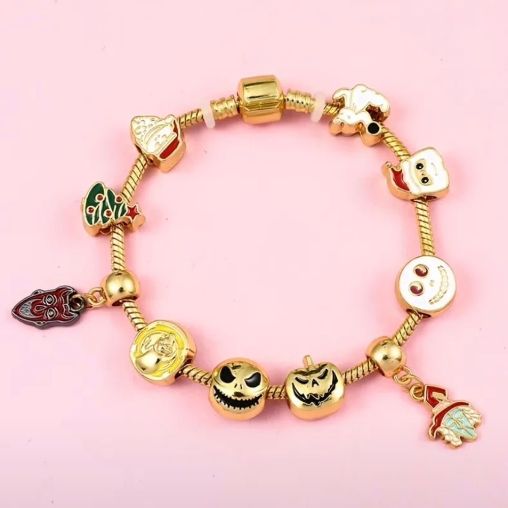 Gold Tone Nightmare Before Christmas Themed Charm Bracelet